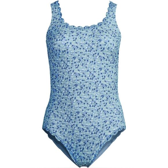 Land's End TUGLESS scallop high leg 1 piece swimsuit dusky sky multi floral 24W - Picture 1 of 8